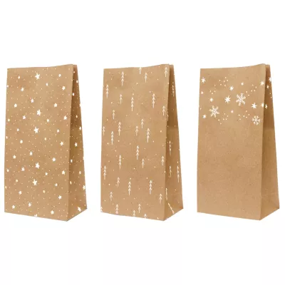 Papiertüte, Geschenkbeutel, Weihnachtlich, braun, Streudruck