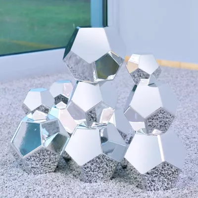 Metallfiguren, Spiegelkugeln, Deko-Kugeln, polyedrisch, silbrig