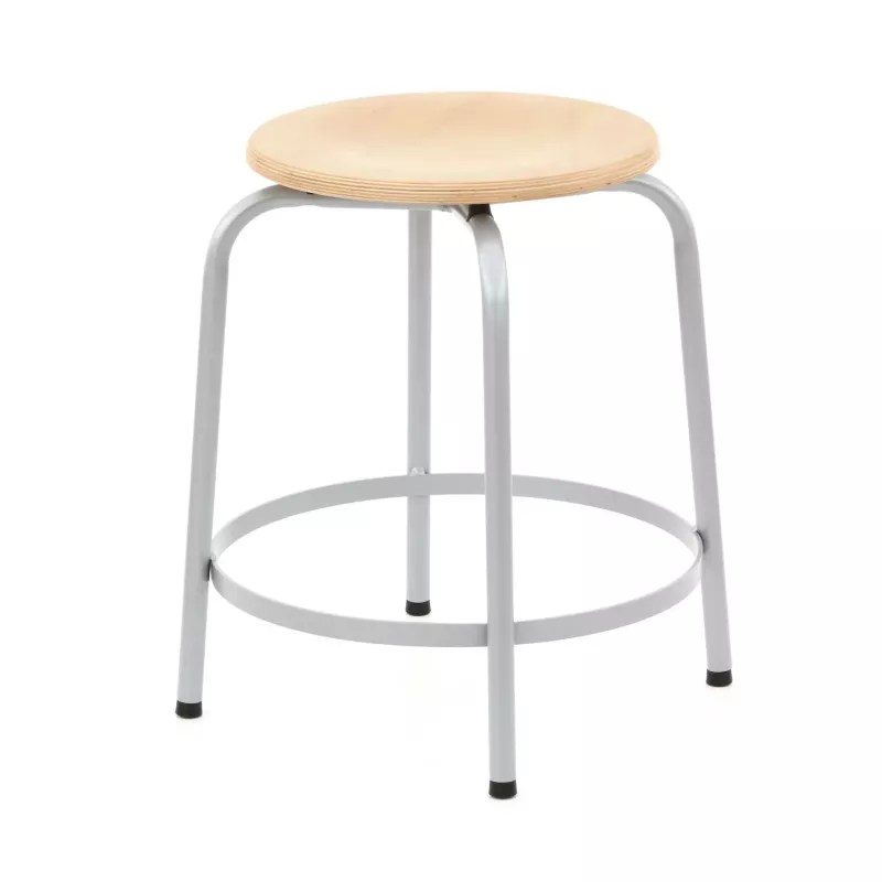 Stuhl, Hocker, Holzplatte, Metallgestell, rund