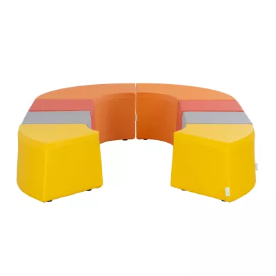 modulares seating, Sofa-Ecke, farbige Paneele, gelb orange, weiche Polsterung