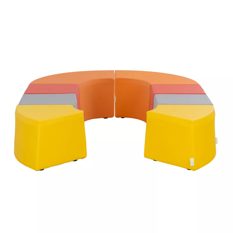 modulares seating, Sofa-Ecke, farbige Paneele, gelb orange, weiche Polsterung