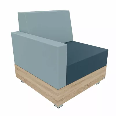 Sessel, Sofa, modular, Holzfußboden, blaues Gewebe