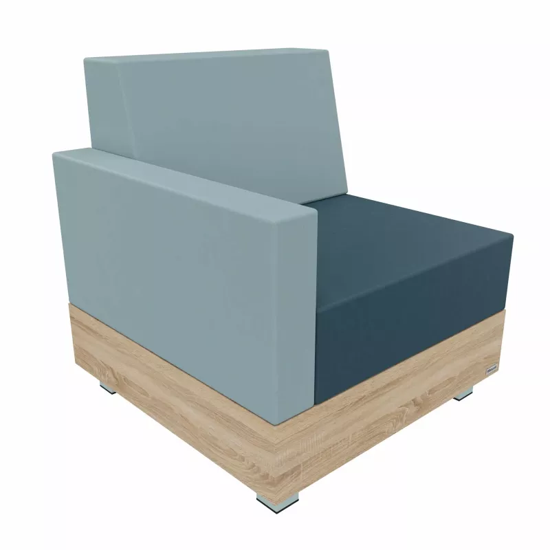 Sessel, Sofa, modular, Holzfußboden, blaues Gewebe