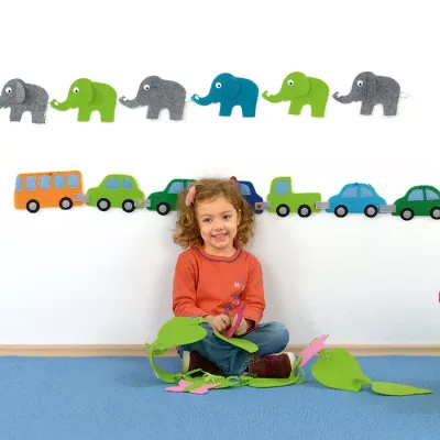 Spielzeugelefanten, Wanddeko, Kinderzimmer, Autoreifen, Pappe/Filz