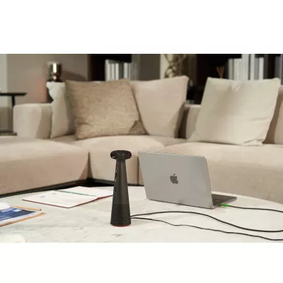 Smart speaker, Home device, Coffee table, Laptop, Wohnzimmer