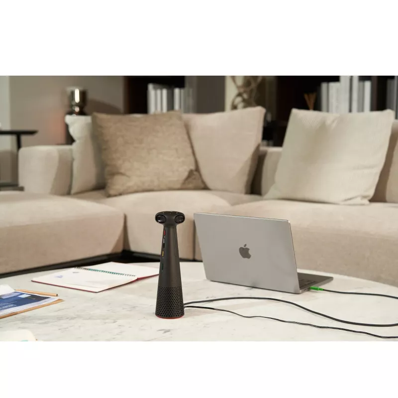 Smart speaker, Home device, Coffee table, Laptop, Wohnzimmer