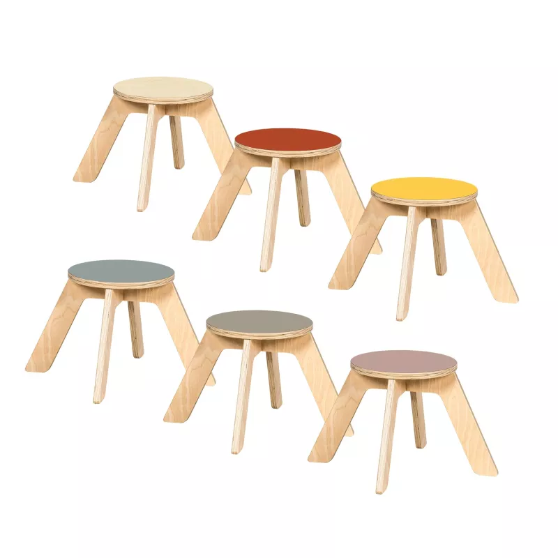 Holzstuhl, Stuhl-Set, runde Sitzfläche, vierbeiniger Stil, farbenbild