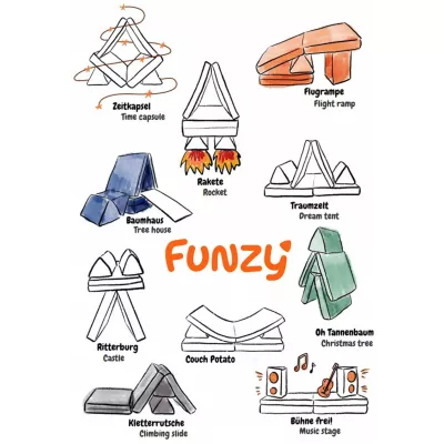 Funzy, Rocket, Dream tent, Music stage, Climbing slide