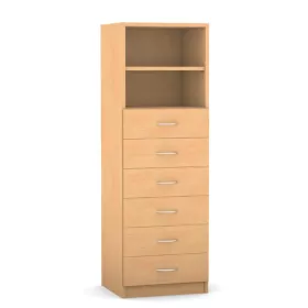 Mittelhoher Schrank, 6 kleine Holzschubladen
