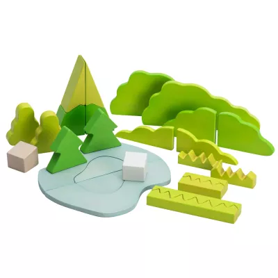 Holzspielzeug, Klemmbausteine, Naturgrün, Waldlandschaft, Bausteine-Set