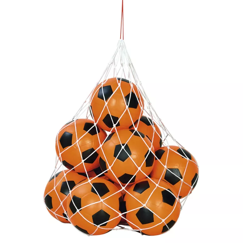 Fußballbälle, orange Bälle, Trainingsbälle, Netztasche, Sportausrüstung