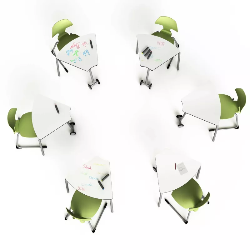 klassenzimmer, tisch, stuhl, grün, gruppe