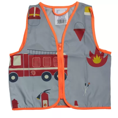 Kinderweste, Feuerwehrmotiv, Reißverschluss, grau-orange, Polyester