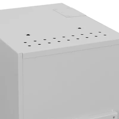metallgehäuse, elektronikschrank, belüftungslöcher, grau, oberseite