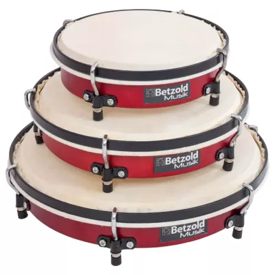 Tambourin, Rouge cadre, Tambours ronds, Ferrures métalliques, Betzold Musik