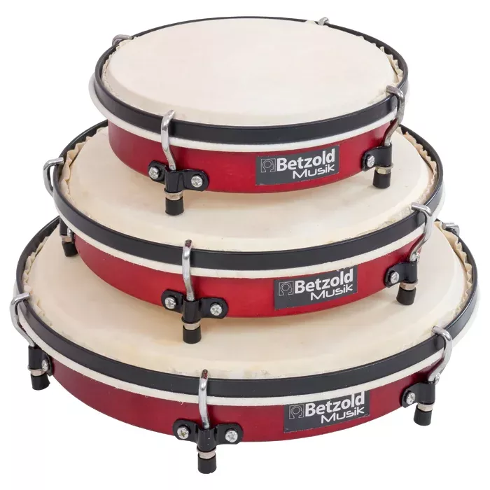 Tambourin, Rouge cadre, Tambours ronds, Ferrures métalliques, Betzold Musik