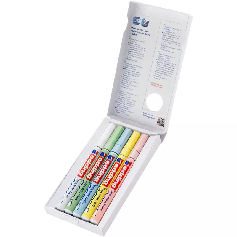 Glasmalstifte, 5er-Set, Pastellfarben, Metall- und Kunststoffoberflächen, Stiftmarker