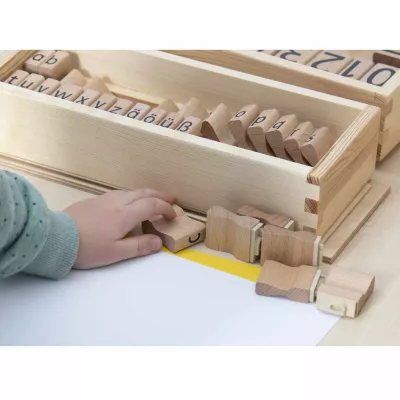 Holzbuchstaben, Laufstempel, Alphabet, Stempelset, Kinderspielzeug