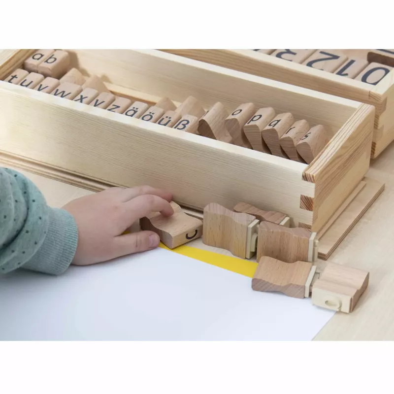 Holzbuchstaben, Laufstempel, Alphabet, Stempelset, Kinderspielzeug