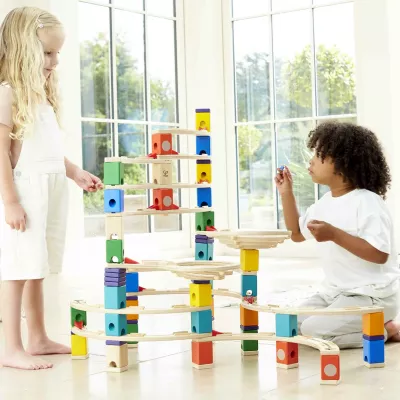 Kugelbahn, Holzbausteine, Bausatz, Kinderspielzeug, Farbblocks
