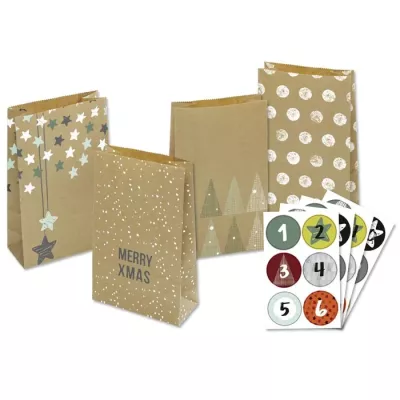 Geschenktüten, Muster, Kraftpapier, Weihnachten, Adventskalender