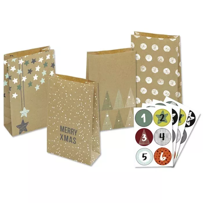 Geschenktüten, Muster, Kraftpapier, Weihnachten, Adventskalender