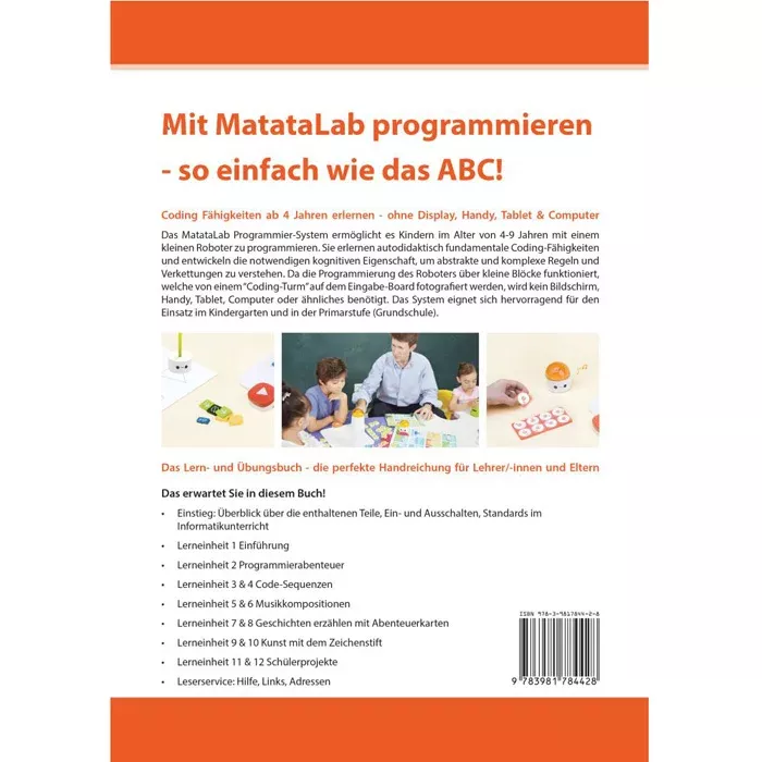 Buchrückseite, Werbeheft, MatataLab, Kinderbuch, Vorder- und Rückseite