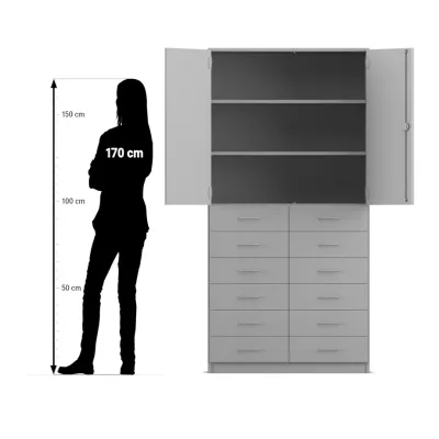 Schrank, Küche, Hängeschrank, Schubladen, Dekor grauweiß