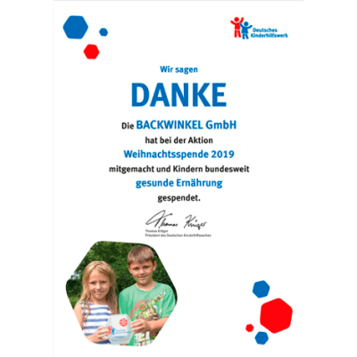 Weihnachtsspende, Backwinkel, Kinderhilfe, Spende, Dankeschön