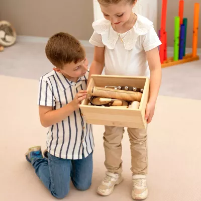 Holzspielzeug, Musikinstrumenten-Block, Rasseln, Percussion Box, Kinderwerkzeug