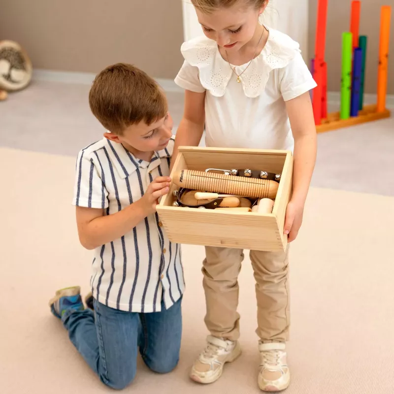 Holzspielzeug, Musikinstrumenten-Block, Rasseln, Percussion Box, Kinderwerkzeug