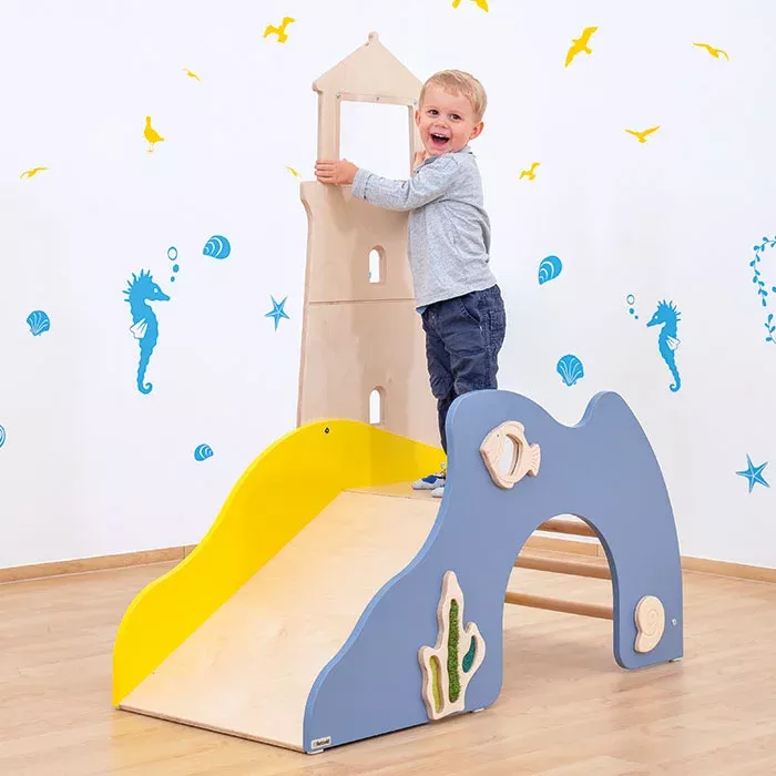 Kletterturm, Kletterturm-Spiel, Kinderkletterschule, Rutsche, Holzspielzeug