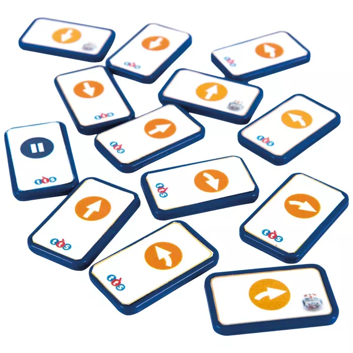 Dominoes, Tiles, Game pieces, Orange arrows, Blue edges