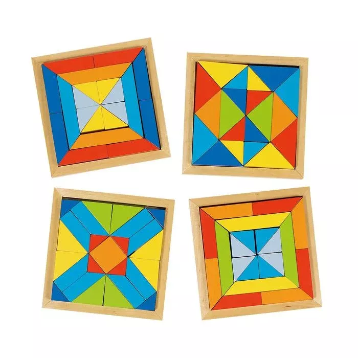 puzzle, geometrisch, Holzrahmen, bunt, Tangram-ähnlich
