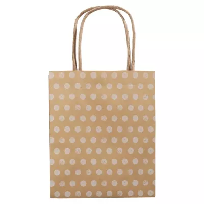 brauner Beutel, Papiertragetasche, Punktemuster, Geschenktasche, Tragschlaufe Tasche