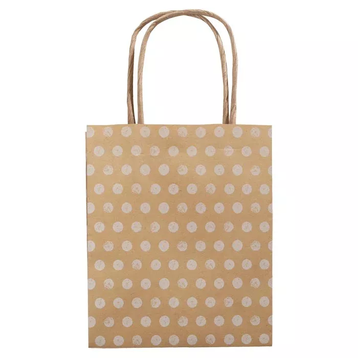 brauner Beutel, Papiertragetasche, Punktemuster, Geschenktasche, Tragschlaufe Tasche