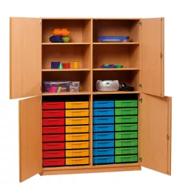 Halbtürenschrank mit Mittelwand - 32 flache Boxen