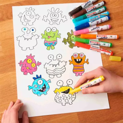 Filzstifte, Kinderstifte, Bunte Farben, Dicke Spitze, Monster-Motive