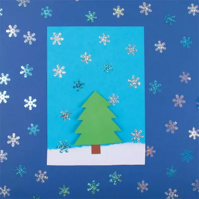 Weihnachtskarte, Tannenbaum, Papierkunst, Schneeflocken, Winter