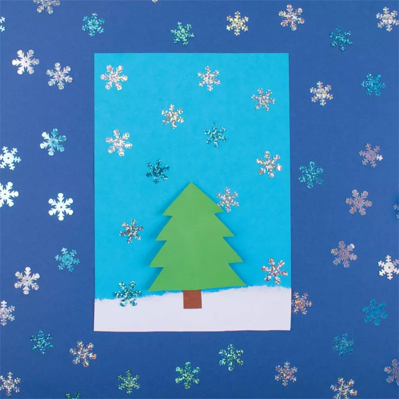 Weihnachtskarte, Tannenbaum, Papierkunst, Schneeflocken, Winter