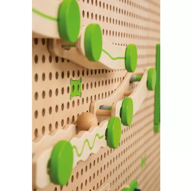 holzspielzeug, grün, werkzeug, perforierte_platte, bausteine
