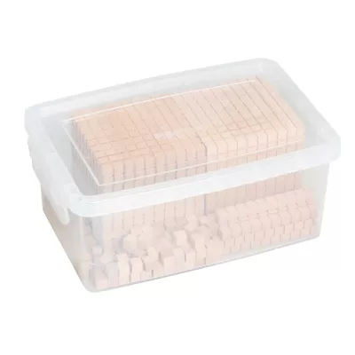 Würfel-Set, Holzbausteine, Bauklötze, Konstruktionsteile, Kunststoffbox