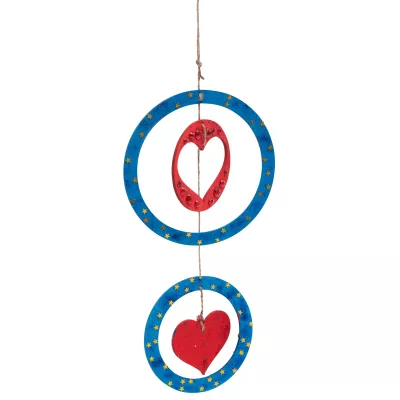 wind chime, Herzanhänger, rotes Herz, blauer Ring, Aufhängedekoration