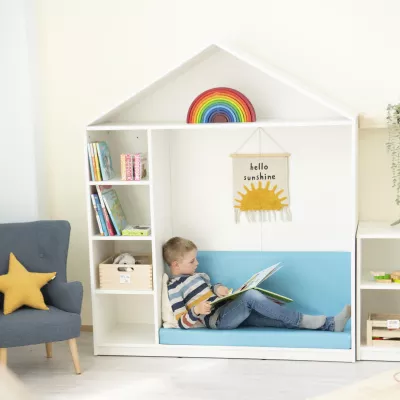 Kinderbettwand, Bücherregal, Lesesitz, Wolkenstuhl, Rainbow Dekoration