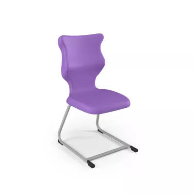 Freischwingerstuhl, lila Sitzschale, Metallgestell, ergonomische Rückenlehne