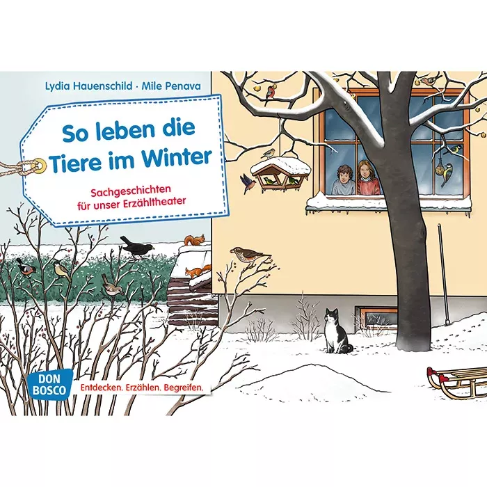 Kinderbuch, Winter, Tiere, Haus, Illustration