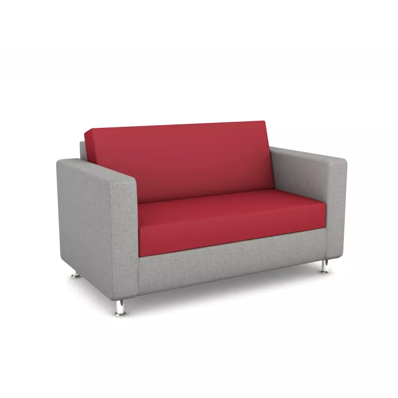 Couch, 2-Sitzer, Grau Stoff, Roter Bezug, Sofamöbel