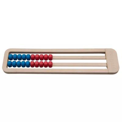 Abakus, Rechenstäbchen, Holz, blaue Perlen, rote Perlen