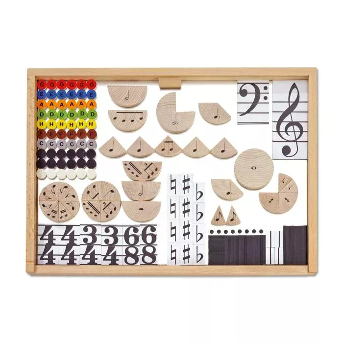 Holzspielzeug, Musikinstrumenten-Memo, Holzoberteil, Notenblatt, Zahlensortiment
