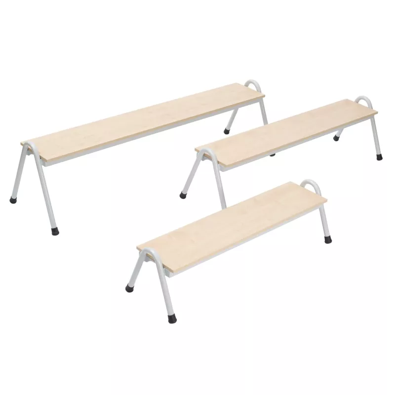 Sitzbank, Sitzbank aus Holz, Holzplatte, Metallrahmen, Klapptisch